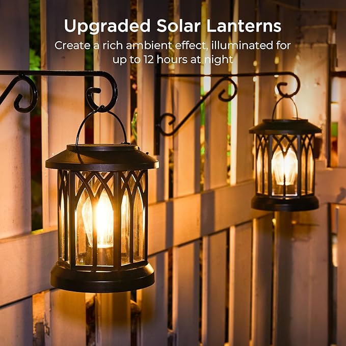 WdtPro Solar Lanterns Outdoor Waterproof, Upgraded Bright Hanging Solar Lights for Outside,Solar Powered Lanterns Lighting LED for Garden Patio Yard Decorative 6 Pack (Warm Light)