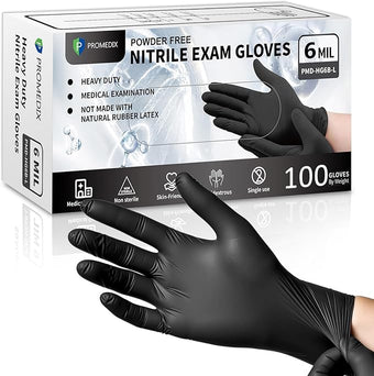 PROMEDIX P Black Disposable Nitrile Gloves, 6Mil 100 Pcs Food Safe Cooking Gloves Latex Free Rubber Gloves for Cleaning Exam