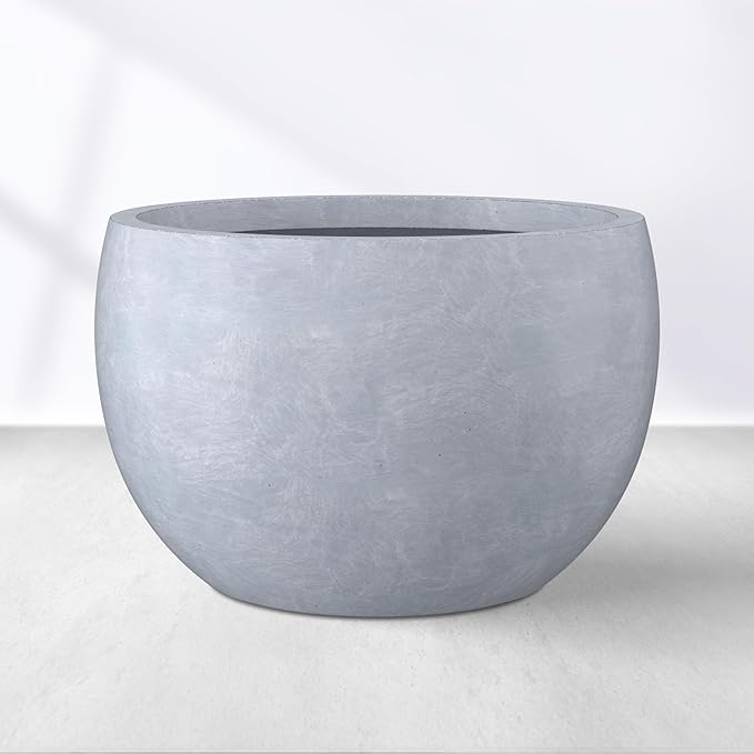 Kante 11.8" Dia Round Concrete Planter, Outdoor/Indoor Large Bowl Plant Pots with Drainage Hole and Rubber Plug for Garden Patio Balcony Home, Gray