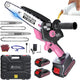 Mini Chainsaw Cordless, 8 inch & 6 inch Electric Chain Saw with 2 Pack Rechargeable Batteries, Battery Powered Handheld Saw Men Gifts for Trees Branches Trimming Wood Cutting, Pink