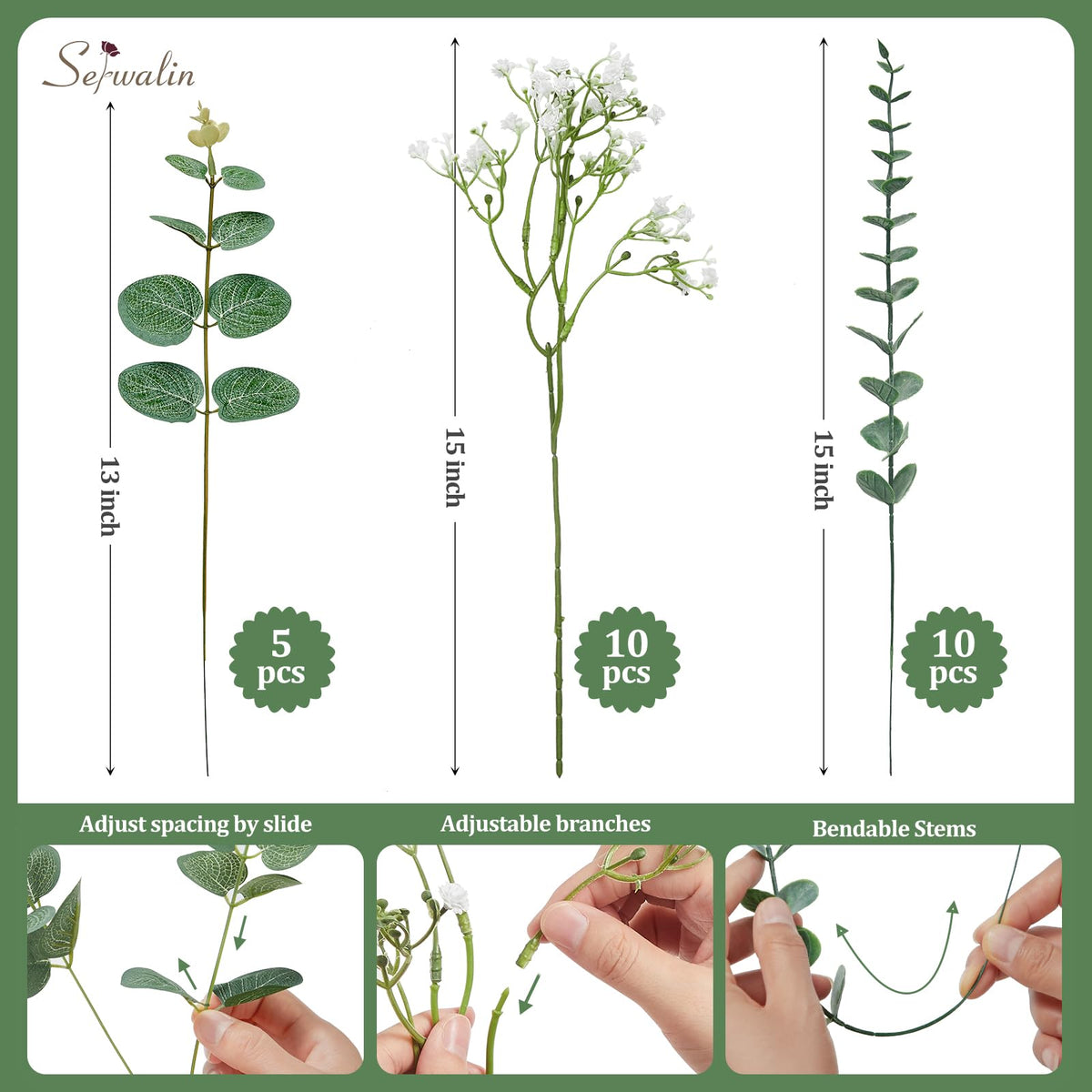 Serwalin 25PCS Mixed Eucalyptus Stems with Baby's Breath Greenery