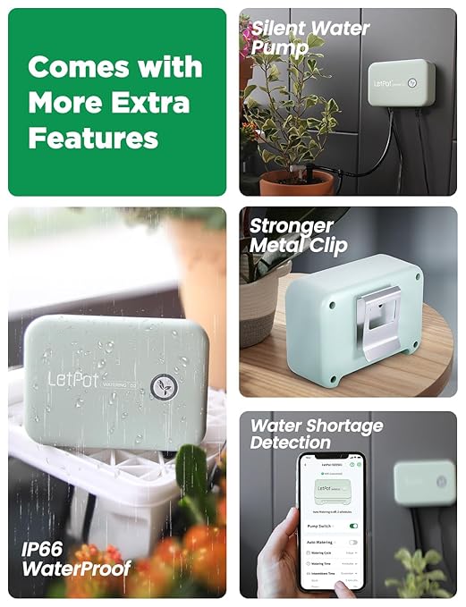 LetPot Automatic Watering System for Potted Plants, [Wi-Fi & App Control] Drip Irrigation Kit System, Smart Plant Watering Devices for Indoor Outdoor, Water Shortage Remind, IPX66, Green