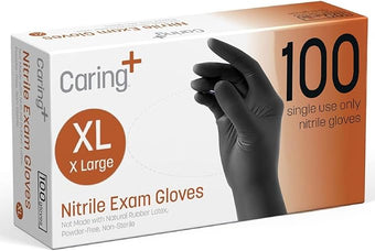 Caring Nitrile Exam Gloves, 100 Count, Powder Free and Without Natural Rubber Latex, Gloves for Cleaning, Food Prep, Black