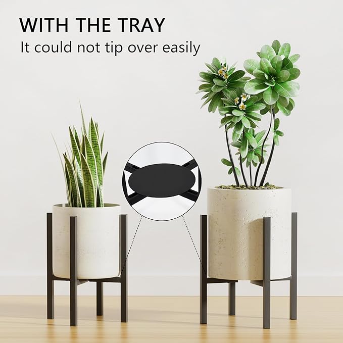 2-Pack Adjustable Metal Plant Stand Indoor Outdoor - Fits 8 to 12 Inches Pots - Mid Century Modern Planter Stand Black Flower Pot Holder Home Decor for Gardening Gifts