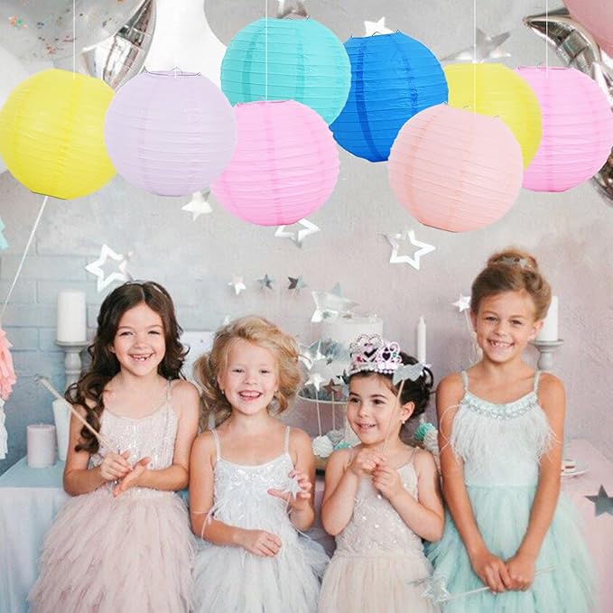 BEISHIDA 12 Pcs Macaroon Mix Paper Lanterns,Hanging Decorative Chinese Japanese Round Paper Lantern Lamp for Valentine's Day Girls' Party children Home Party Decoration