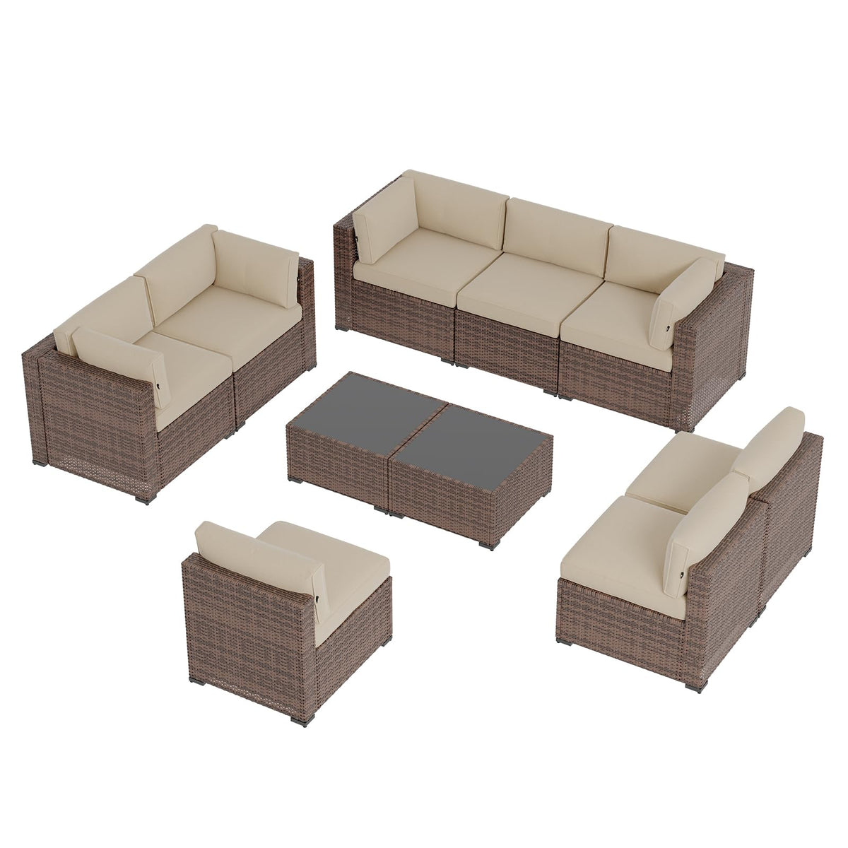 Aoxun Patio Furniture Sets, 10-Piece Outdoor Patio Furniture with Thick Cushions, Wicker Outdoor Conversation Set Sectional Sofa for Backyard, Poolside, Garden