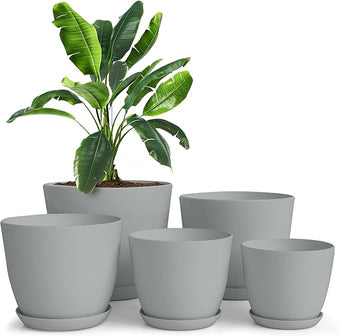 Utopia Home - Plant Pots Indoor with Drainage - 7/6.6/6/5.3/4.8 Inches Flower Pots for Indoor Planter - 5 Pack Plastic Planters - Ideal for Stocking Stuffers or Home Christmas Decorations - Gray