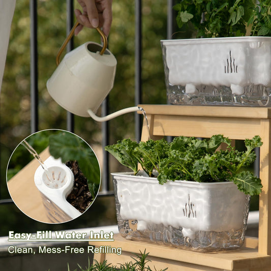 Self Watering Pots for Indoor Plants, 4 Packs Window Boxes Planters Rectangle Self Watering Planter 11 in Rectangular Clear Plant Pots Long Herb Windowsill Planter Flower Box Succulent Planters