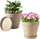 Melphoe Plant Pots Indoor with Drainage & Saucer, 2Pack 10 inch Flower Pots Outdoor Planters for Indoor Plants Garden Home Decor Cactus Succulent, Rigid Plastic (Imitation-Terracotta) Vine-Embossed