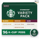 Starbucks K-Cup Coffee Pods, Starbucks Blonde, Medium and Dark Roast Hot or Iced Coffee, Variety Pack, 96 Keurig Pods
