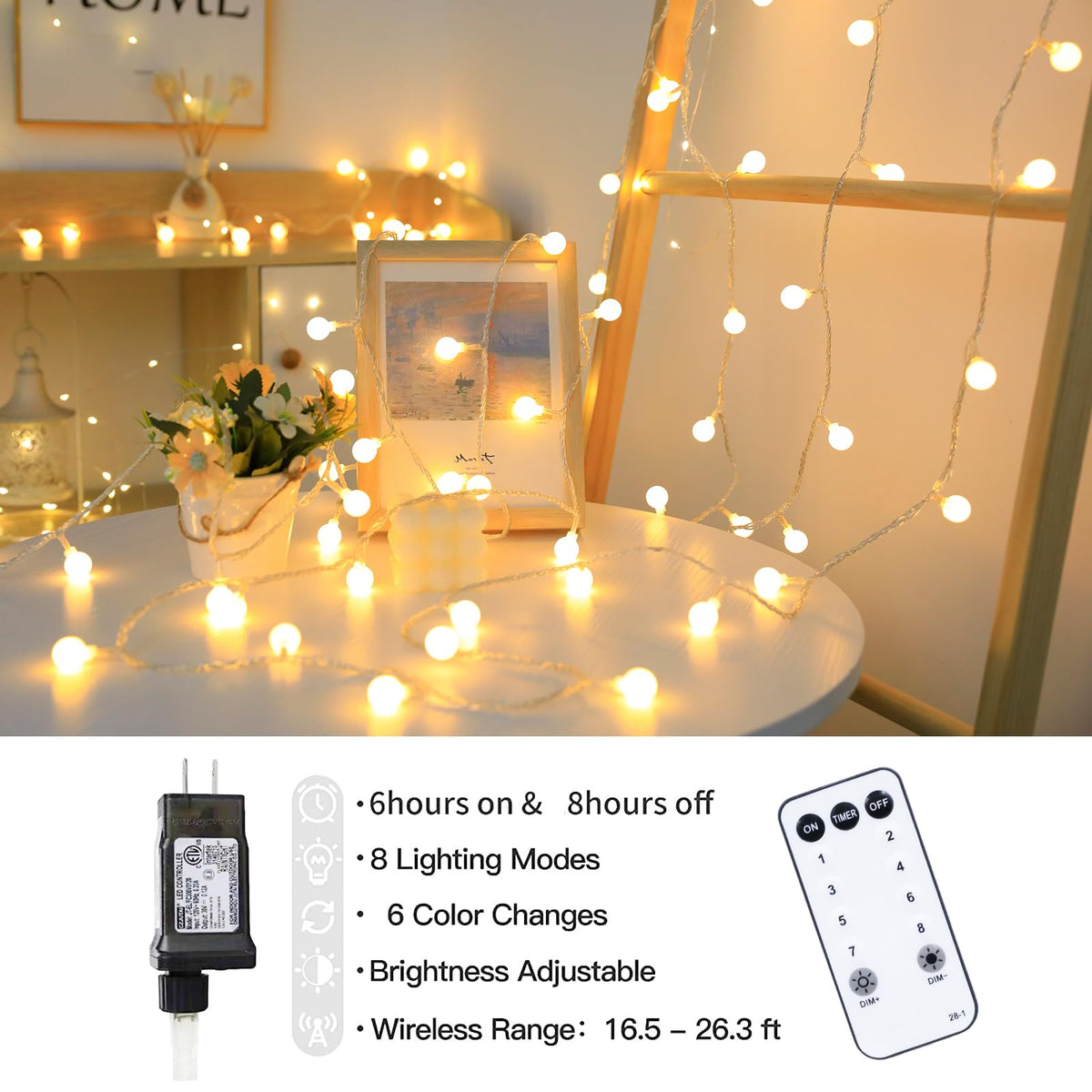 115ft Plug in Globe String Lights with Remote for Indoor Warm White