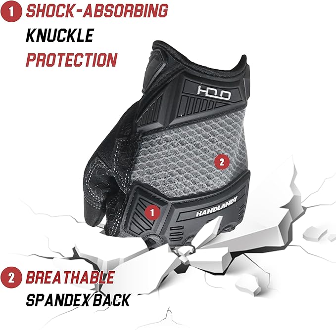 HANDLANDY Mens Work Gloves Touch screen, Utility Mechanic Gloves, Flexible Breathable Fit- Padded Knuckles & Palm