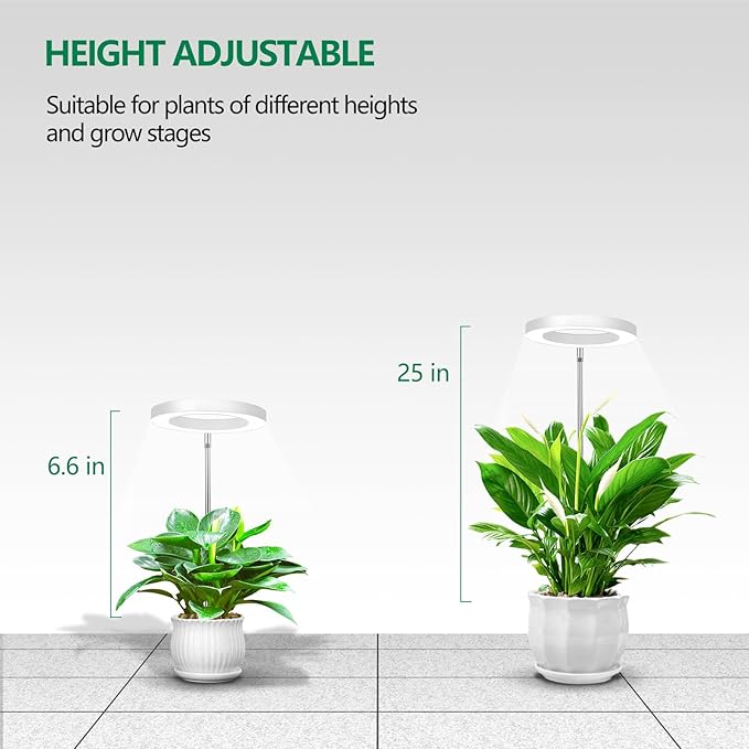 WaterRebirth 3.5 inch Grow Lights for Indoor Plants,Large Plant Light with 3 Timers, 10 Level Dimmable Brightness, Full Spectrum Plant Lamp, Height Adjustable for Tall Plants