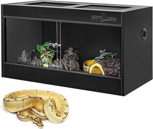 REPTI ZOO 50 Gallon PVC Reptile Enclosure, 36x18x18 inch Reptile Tank for Ball Python Bearded Dragon Snake Gecko, Reptile Terrarium Lounge Habitat with Glass Sliding Door & Top Screen Ventilation