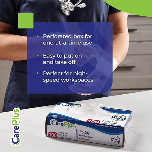 Pro Vinyl Clear Gloves - Medium Size, 100 Count | Latex-Free, Powder-Free, Heavy Duty, Non-Sterile, | Food Prep, Kitchen & Cleaning Gloves, Hair Coloring | Ideal for Professional Use