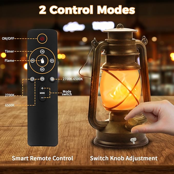 2 Pack Bronze Vintage 4 Modes Light LED Lanterns，Rechargeable Dancing Flame Lanterns Decorative Outdoor&Indoor, Remote Control Waterproof Hanging Lights for Camping,Patio Garden Pathway