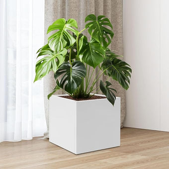 16~32inch Steel Planter Square Outdoor Planters Box Indoor Metal Large Planters Cube, Heavy Duty Flower Pot Modern for Commercial Residential Home Garden Porch Hotel Patio (White, 20×20×20in)