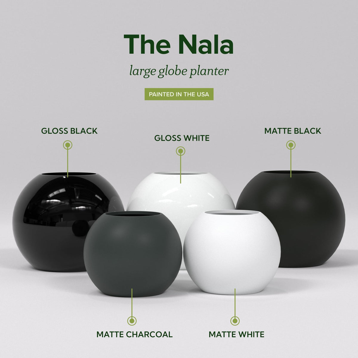 Greenline Nala Large Round Sphere Planter, Modern Fiberglass Indoor/Outdoor