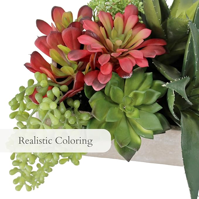 Oblong Faux Succulent Arrangement, 27" Premium Artificial Indoor Plant Enhances Interior Design, Display on any Surface in Your Home Adding an Inviting Touch of Nature, Natural Planter Pot Included