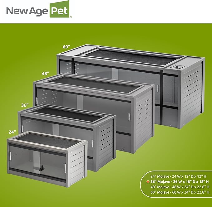New Age Pet ECOFLEX 36" Wide Medium Reptile Habitat, Mojave Lounge for Snakes, Tortoises & Lizards in Maple, Black & Grey, Easy Assembly, Sliding Glass Doors & Mesh Top