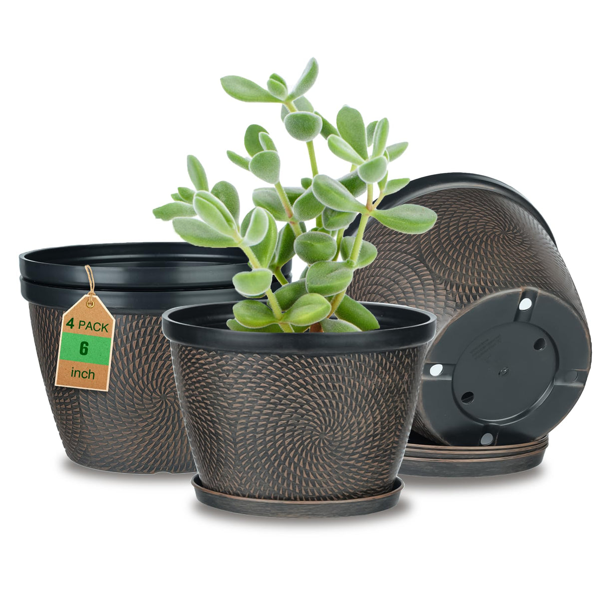 Quarut 4 Pack 6 Inch Flower Pots Planters for Outdoor Indoor