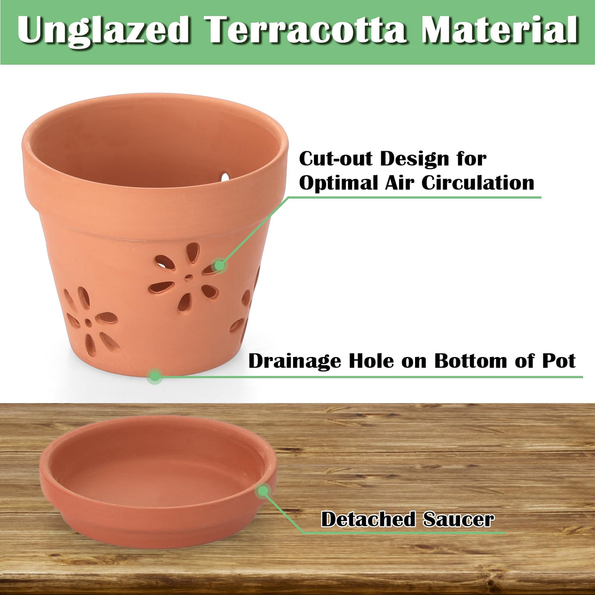 JUXYES Small 4" Hollowed Out Terracotta Orchid Pots with Holes and Saucer