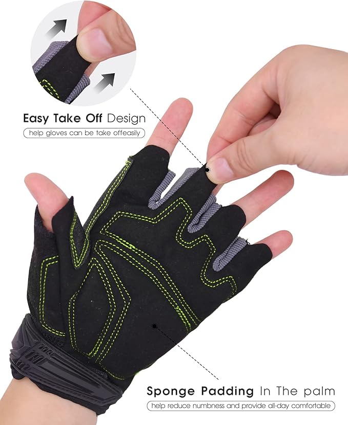 HANDLANDY Fingerless Work Gloves for Men Utility Padded Half Finger Driving Working Gloves (Large, Green)