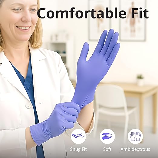 Disposable Nitrile Exam Gloves, 3mil, XS, Box of 100, Violet Nitrile Gloves Disposable Latex Free for Medical, Cleaning, Cooking & Esthetician, Food-Safe, Powder-Free, Purple, Non-Sterile