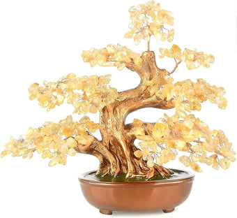 MASGEMES Citrine Chakra Tree Bonsai – Handmade Crystal Tree of Life with Natural Gemstones(360 Large Beads),Healing Crystal Office Decor for Good Luck & Positive Energy 8"
