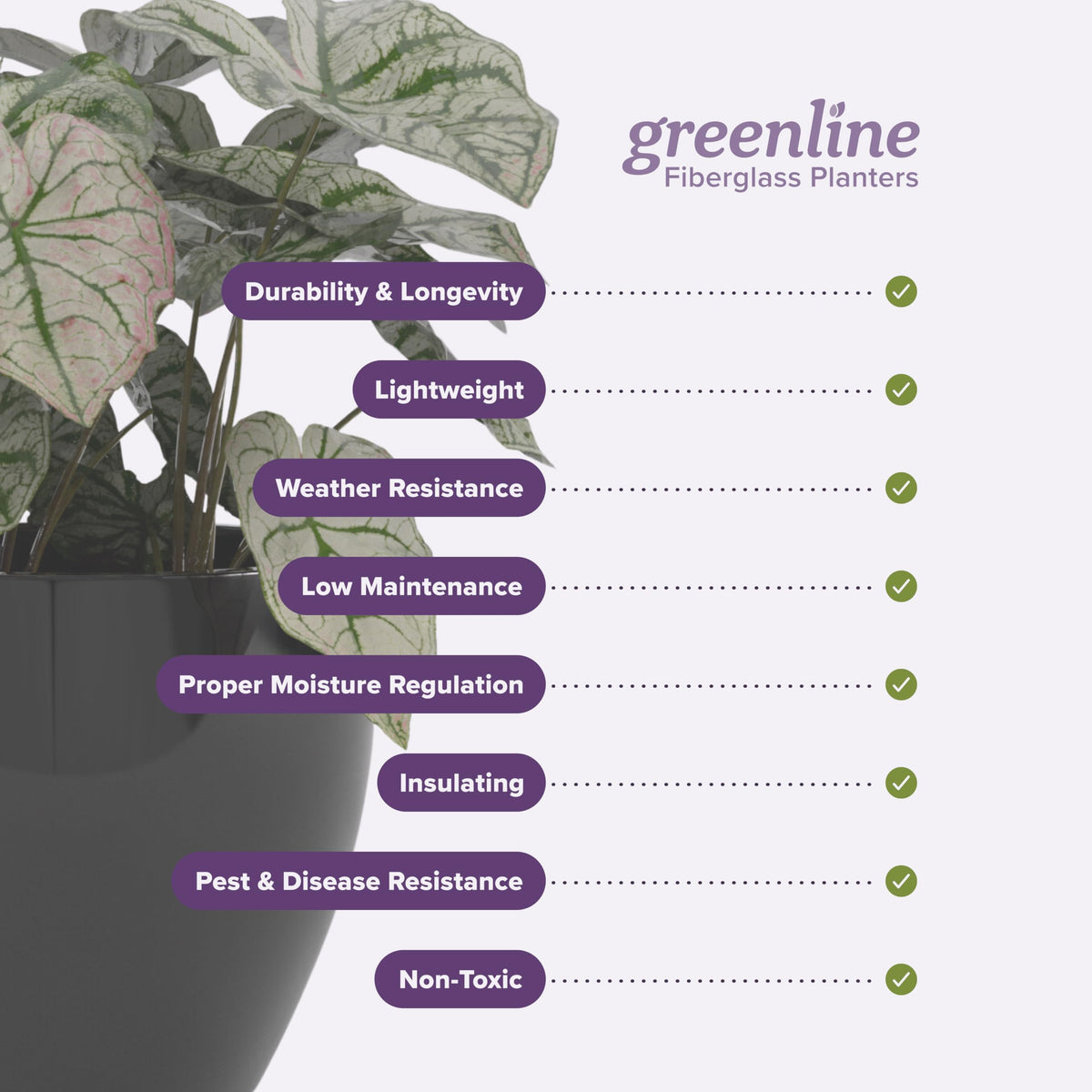 Greenline Nala Large Round Sphere Planter, Modern Fiberglass Indoor/Outdoor
