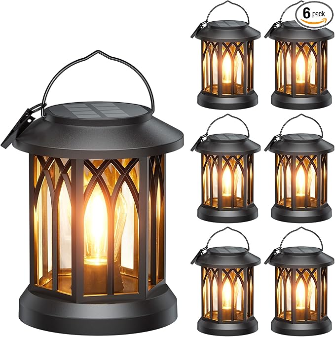 WdtPro Solar Lanterns Outdoor Waterproof, Upgraded Bright Hanging Solar Lights for Outside,Solar Powered Lanterns Lighting LED for Garden Patio Yard Decorative 6 Pack (Warm Light)