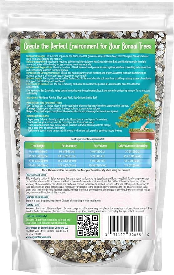 GARDENWISE Zen Garden Bonsai Soil Mix – Fast-Draining & Organic for Junipers, Pines, and Drought-Tolerant Bonsai Trees – Handcrafted in The USA with Japanese Akadama & Pumice (5 quarts)