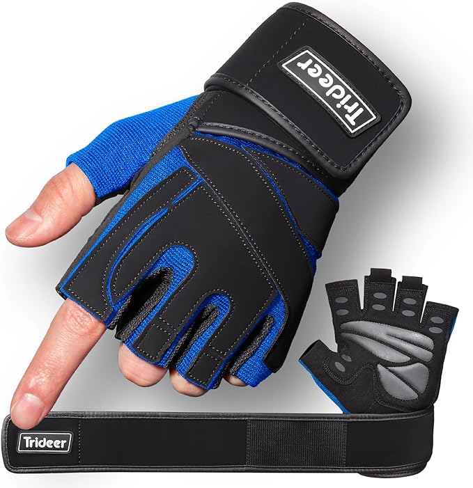 Trideer Workout Gloves for Men, Weight Lifting Gloves with Wrist Wrap Support, Full Palm Protection & Extra Grips for Weightlifting, Exercise, Cross Training, Fitness, Pull-up