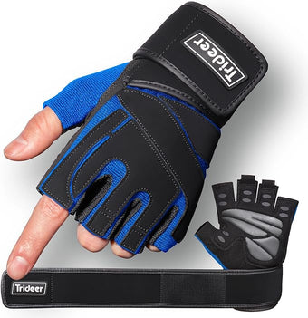 Trideer Workout Gloves for Men, Weight Lifting Gloves with Wrist Wrap Support, Full Palm Protection & Extra Grips for Weightlifting, Exercise, Cross Training, Fitness, Pull-up