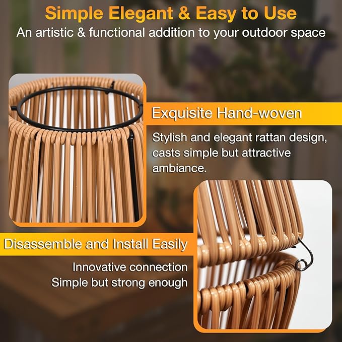 Uspring 3-in-1 Solar Lanterns Outdoor Waterproof Rattan Woven Hanging Solar Lights for Outside with Bright Lamp & LED Bead & 2 Handles, Garden Gifts Decor for Women Mom Patio Backyard Porch Deck