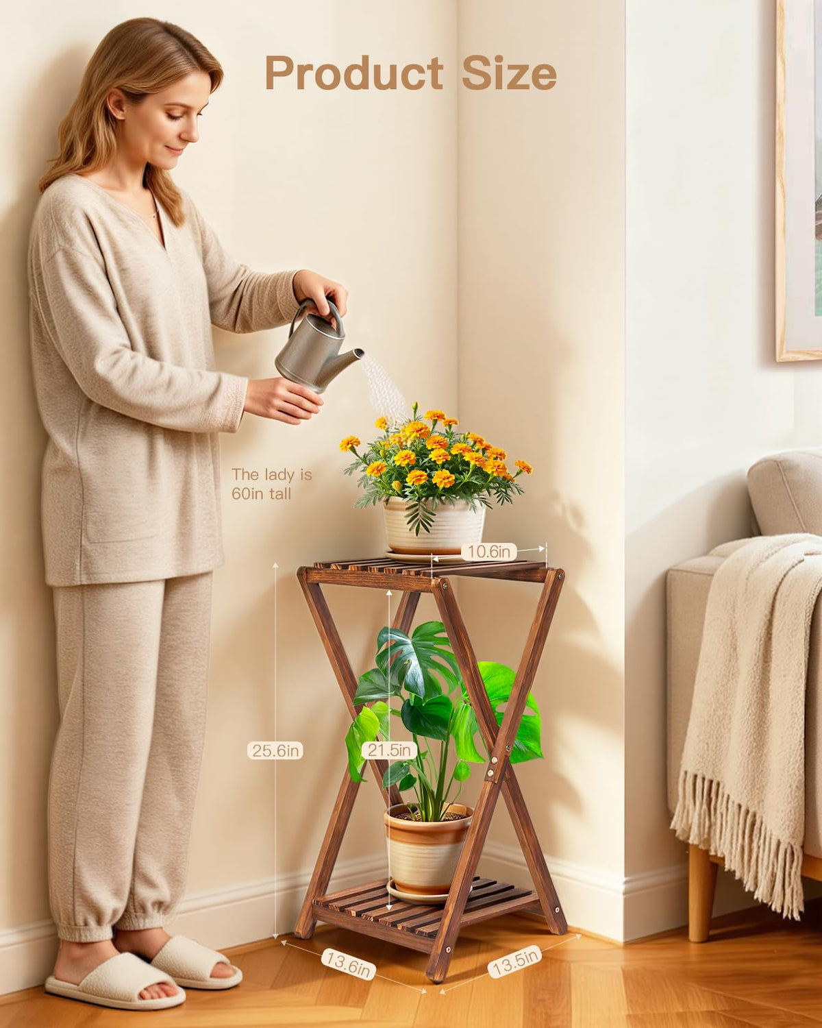 Jotboom Wood Tiered Plant Stand Indoor,Corner Plant Shelf for Indoor Plants
