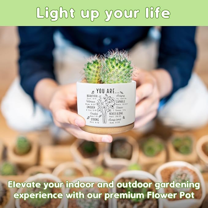 You are Beautiful Succulent Plant Pot, Cute 3.5 Inch Ceramic Pot, Inspirational Christian Desk Windowsill Pots for Small Plants, Cactus Gifts Plant, Religious Planter(No Plants)