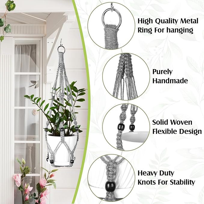Hoteam 12 Pcs Macrame Plant Hangers Macrame Hanging Planters for Indoor Plants Handmade Boho Hanging Baskets Flower Pots Holder for Outdoor Home Wall Decor