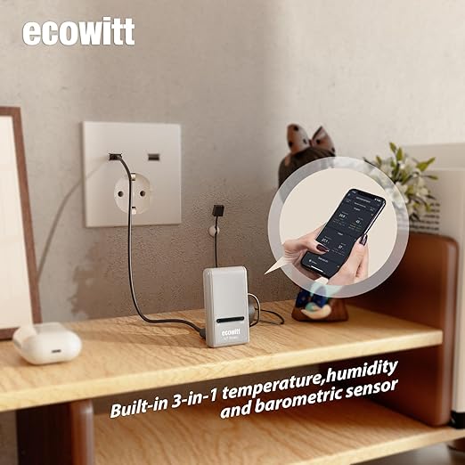 ECOWITT Wi-Fi Gateway Weather Station, with Built-in Temperature, Humidity, and Barometric Sensors, IOT Ready, Supports Ecowitt Sensors Developed, USB Power, 915 MHz