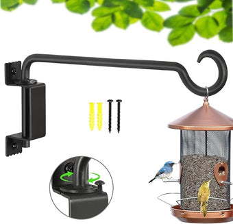 12 Inch Outdoor Hanging Brackets - 360° Swivel Plant Hanger with 12-Directional Adjustable Hook, Rust Resistant Solid Steel Wall Mount for Bird Feeders, Indoor/Outdoor Plants, Garden & Patio