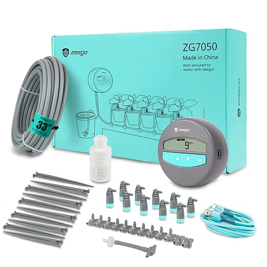 Zeego Automatic Drip Irrigation Kit with Digital Programmable Water Timer, 10 Potted Indoor Outdoor Houseplants Support (Incremental Support), Smart DIY Watering Schedules/Modes