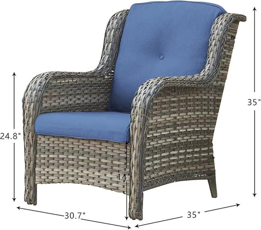 HUMMUH 5 Pieces Patio Bistro Set Wicker Patio Chairs Set of 2 with Ottomans and Side Table Rattan Outdoor Furniture Conversation Set for Yard,Garden,Porch…