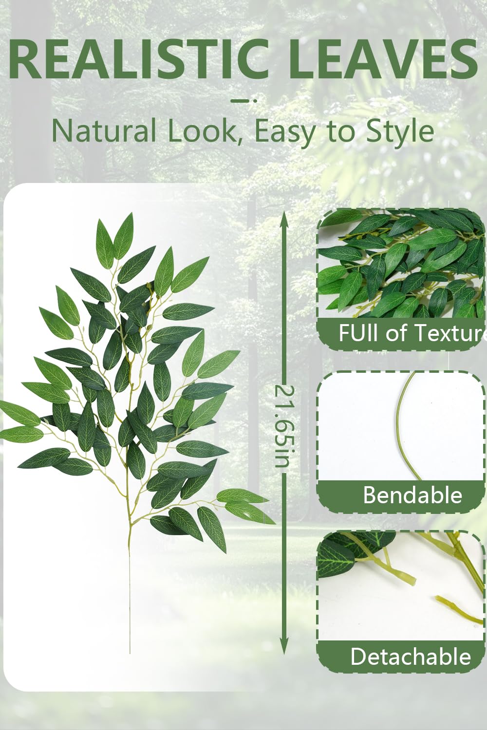 20 Pcs Artificial Italian Ruscus Silk Greenery Stems, Green Faux Leaves