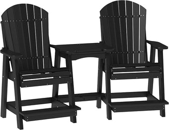 LuxCraft Poly Tete-a-Tete Patio Table and Counter Height Balcony Chairs with Umbrella Hole, Weatherproof Outdoor Patio Furniture Set for Outside - Amish Made in USA (Black)