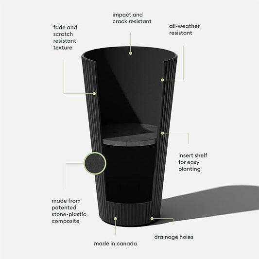 Veradek Demi Series Tall Planter for Porch, Patio, Backyard | Durable Plastic-Concrete Material | Modern Décor for Tall Plants, Grasses