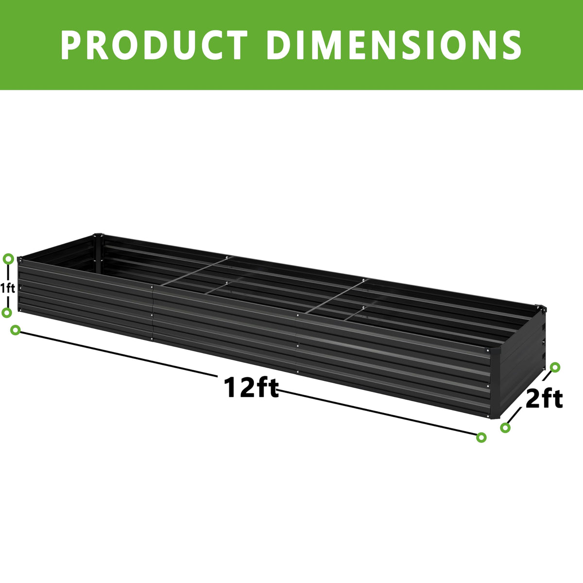 DIIYIV 12x2x1FT Galvanized Raised Garden Bed Kit,Vegetable Boxes-Rectangle Metal Flower Box,Large Planter Raised Beds Outdoor Garden for Planting,Fruit,Herb-Black