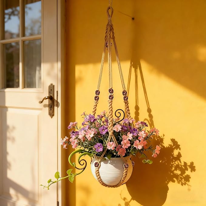 HOREAKHJ 35 Inch Macrame Plant Hanger, Large for up to 15 Inch Pot Extra Long Hanging Planter Holder Basket with Wood Beads for Indoor Outdoor Home Decor (Brown, 1-Pack)