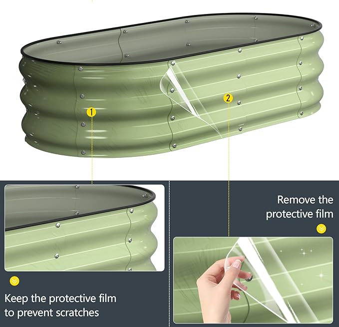 Kesfitt Raised Garden Bed, 4x2x1 FT Galvanized Steel Metal Raised Garden Bed, Oval Open-Bottom Design, 12-Inch Deep for Outdoor Vegetable & Herb Gardening, Fruit Green