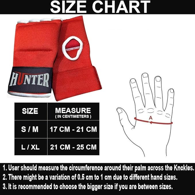 HUNTER Gel Padded Inner Gloves with Hand Wraps for Boxing, Quick Elastic Training Wraps for Men & Women, Muay Thai MMA Kickboxing Martial Arts Knuckle Wrist Protector (Pair)