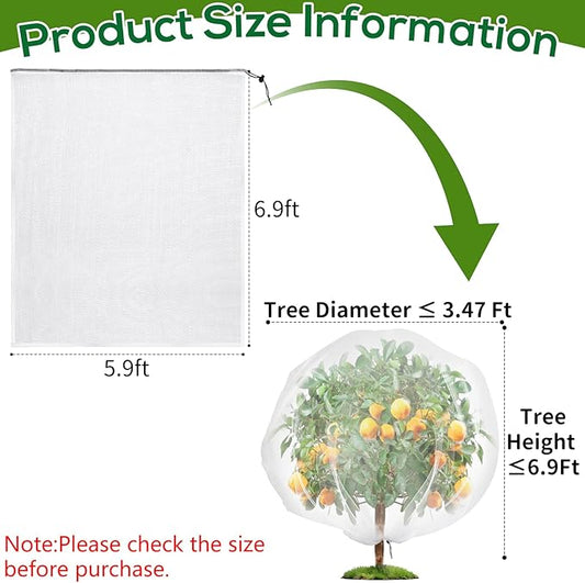 Fruit Tree Netting with Drawstring, 7 x 6ft Ultra-Fine Mesh Garden Insect & Bird Protection Cover, Breathable Reusable Tree Netting for Citrus, Apple, Peach & Shrubs